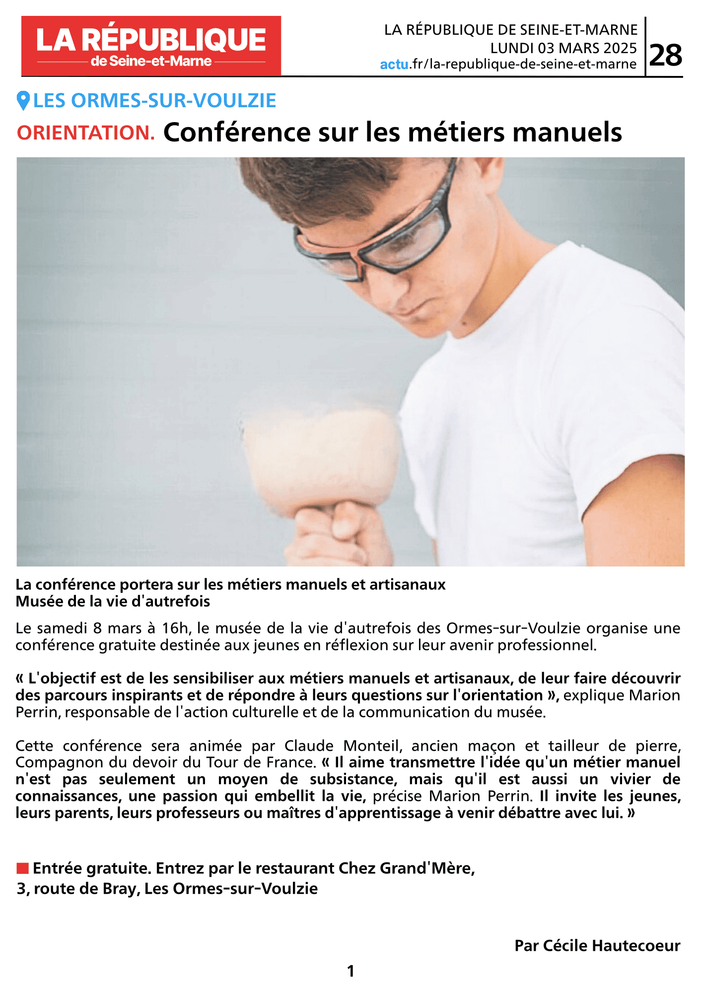 LA RÉPUBLIQUE DE SEINE-ET-MARNE / Conférence sur les métiers manuels