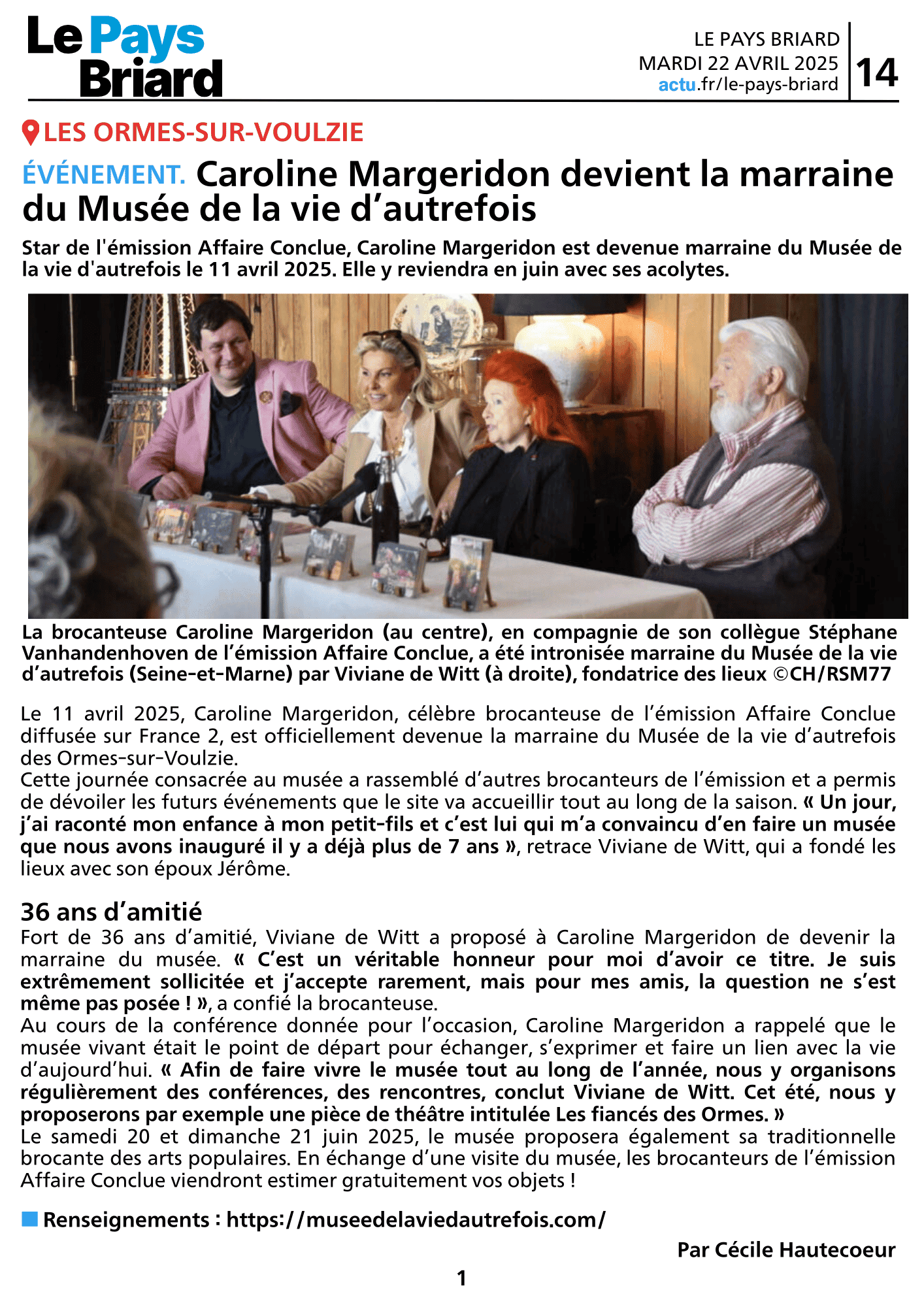 LE PAYS BRIARD / Caroline Margeridon devient la marraine du Musée de la vie d&rsquo;autrefois